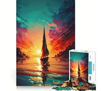 Puzzle de 1000 pièces Paysage de Coucher de Soleil sur voilier pour Adolescents, Jeu de logique Solide, Moment Serein, Bords Nets, Cadeau créatif (38x52cm)