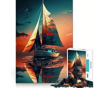 Puzzle de 1000 pièces Paysage de Coucher de Soleil sur voilier pour Adolescents, Jeu de logique Solide, Moment Serein, Bords Nets, Cadeau créatif (38x26cm)