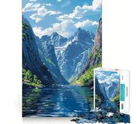 Puzzle de 1000 pièces,Paysage de Fjord de Montagne,Pixel Art,Jeu d'assemblage précis,activité cérébrale Amusante pour Passer Le Temps,Cadeau d'anniversaire Artistique (38x26cm)