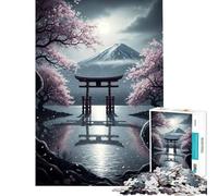 Puzzle de 1000 pièces Paysage de la Porte Torii du Mont Fuji Puzzle de 1000 pièces Décoration intérieure Jouet Difficile Idéal comme Cadeau (38x52cm)