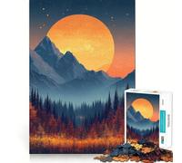 Puzzle de 1000 pièces Paysage de Montagne avec Pleine Lune pour Adolescents, renforce la mémoire, soulage la Tension, Bords Lisses, Surprise de Noël (38x26cm)