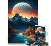 Puzzle de 1000 pièces Paysage de Montagne et Lune pour Adolescents, Jeu intellectuel, Divertissement d'intérieur, découpe de qualité, Cadeau créatif (38x26cm)