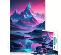 Puzzle de 1000 pièces Paysage de Montagne néon avec rivière pour Adolescents, Jeu d'entraînement cérébral apaisant, Cadeau Festif (50x75cm)