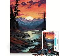 Puzzle de 1000 pièces Paysage de Montagne, rivière et Coucher de Soleil en Pixel Art pour Adultes et Adolescents À Assembler Lentement et à apprécier Découpe précise Pièce de Collection (38x52cm)