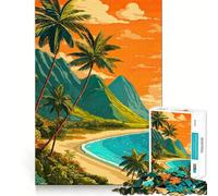 Puzzle de 1000 pièces Paysage de Plage Tropicale avec Palmiers Bordures Fines Jeu de réflexion et de détente Cadeau Artistique de Noël (38x26cm)