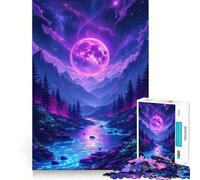 Puzzle de 1000 pièces Paysage de rivière et de Montagne au Clair de Lune néon pour Adultes, Jeu d'entraînement cérébral, Divertissement paisible, œuvre d'art à Assembler (50x75cm)