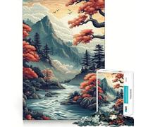 Puzzle de 1000 pièces Paysage de rivière et de Montagne pour Adultes Jeu de logique Fine Amusant et Silencieux Bords Nets Cadeau mémorable (38x52cm)