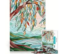 Puzzle de 1000 pièces Paysage de saules en vitrail pour Adultes et Adolescents, Jeu Mental apaisant et Relaxant, Cadeau de qualité supérieure 38x26cm