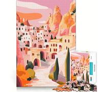 Puzzle de 1000 pièces, Paysage de Village Turc, Illustration Minimaliste, Finitions soignées, Jeu de réflexion Relaxant, Cadeau Artistique de Noël (38x52cm)