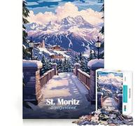 Puzzle de 1000 pièces Paysage d'hiver à Saint-Moritz pour Adolescents stimule la mémoire, réduit Le Stress, découpe de qualité supérieure, Cadeau précieux 50x75cm
