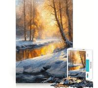 Puzzle de 1000 pièces Paysage d'hiver au Coucher du Soleil pour Adolescents, Jeu de réflexion Simple et Amusant, découpe précise, Père Noël, vœux 38x52cm