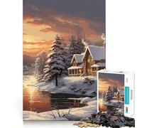 Puzzle de 1000 pièces Paysage d'hiver pour Adultes Jeu de mémoire Amusant Assemblage sûr et Solide Activité familiale du Soir (50x75cm)