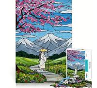 Puzzle de 1000 pièces Paysage en vitrail avec Voyageur pour Adultes Jeu Intelligent et Amusant d'intérieur Découpe Lisse Cadeau du Père Noël 38x52cm