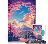 Puzzle de 1000 pièces Paysage Japonais de Rue en Fleurs de Cerisier Jeu de réflexion précis et Amusant Idéal pour Un Moment de détente et de Calme Cadeau de Noël apaisant (38x52cm)