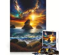 Puzzle de 1000 pièces Paysage Marin au Coucher du Soleil avec Galaxie pour Adolescents, améliore la mémorisation, Offre Un Divertissement Calme et précis, et constitue Un Cadeau Artistique 38x26cm