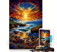 Puzzle de 1000 pièces Paysage Marin au Coucher du Soleil pour Adolescents, idéal pour développer la mémoire, se détendre et Profiter d'un Cadeau de Noël aux Bords Nets 38x26cm