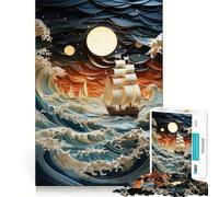 Puzzle de 1000 pièces Paysage Marin Nocturne pour Adolescents, renforce la mémoire, soulage la Tension, Bords de qualité, Cadeau de Noël (38x26cm)