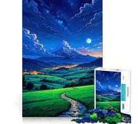 Puzzle de 1000 pièces Paysage Nocturne avec Montagne et Chemin pour Adolescents, idéal pour stimuler la mémoire, Les Loisirs et la liste de souhaits du Père Noël (38x52cm)