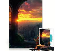 Puzzle de 1000 pièces Paysage Urbain au Coucher du Soleil à Travers Une fenêtre pour Adultes, Jeu de logique, Jeu d'intérieur, découpe de précision, Cadeau précieux 38x26cm