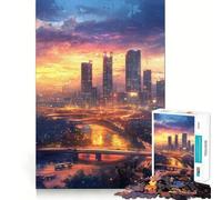 Puzzle de 1000 pièces Paysage Urbain au Coucher du Soleil pour Adolescents améliore la mémoire et Les Loisirs, découpe Solide, pour Les vœux du Père Noël 38x26cm