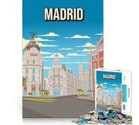 Puzzle de 1000 pièces Paysage Urbain de Madrid Affiche de Voyage Urbaine emblématique de l'Espagne Découpe précise Jeu de réflexion Intelligent et Relaxant Décoration de Noël (50x75cm)