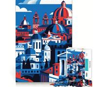 Puzzle de 1000 pièces,Paysage Urbain de Rome,Bleu céruléen,découpe Premium,Jeu de réflexion créatif,détente et Divertissement,décoration Murale de Noël (38x26cm)