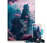 Puzzle de 1000 pièces Paysage Urbain de Sakura néon pour Adolescents, Jeu de logique et de réflexion, Passe-Temps Silencieux, Bords Lisses, Cadeau Unique (50x75cm)