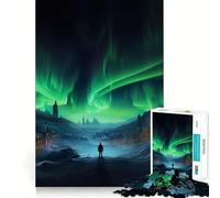Puzzle de 1000 pièces Paysage Urbain et aurores boréales pour Adolescents, Jeu de logique et de réflexion, découpe précise, Cadeau Exceptionnel (38x52cm)