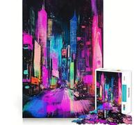 Puzzle de 1000 pièces Paysage Urbain néon à gratter aux Crayons, idéal pour Les Adolescents Un Casse-tête Relaxant et Artistique à Assembler, Un Cadeau de qualité supérieure (38x52cm)