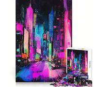 Puzzle de 1000 pièces Paysage Urbain néon à gratter aux Crayons pour Adultes, Jeu de réflexion et de détente, (50x75cm)