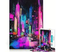 Puzzle de 1000 pièces Paysage Urbain néon à gratter aux Crayons pour Adultes, Jeu de réflexion et de détente, (50x75cm)