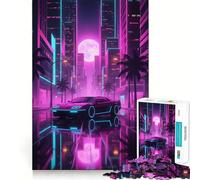 Puzzle de 1000 pièces Paysage Urbain néon avec Reflets de Voitures pour Adolescents, Jeu de logique Fine, Bords Nets et agréables, Cadeau de qualité supérieure (38x26cm)