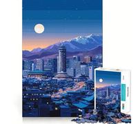 Puzzle de 1000 pièces Paysage Urbain Nocturne avec Montagnes et Lune Pièces aux découpes nettes Jeu de réflexion Moment de Calme et de Divertissement Décoration de Noël (50x75cm)