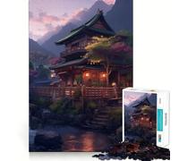 Puzzle de 1000 pièces Paysages du Japon Ajustement Parfait Art Entraînement Mental Amusant Temps de Repos Cadeau apaisant pour Noël (50x75cm)