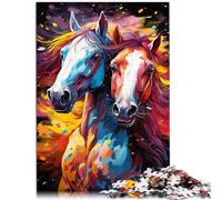 Puzzle de 1000 pièces，Peinture Cheval de Couleur，pour Adultes et Enfants âgés de 12 Ans et Plus Puzzle en Bois，Jeu intellectuel，Taille ：50x75 cm