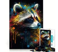 Puzzle de 1000 pièces Peinture de Raton Laveur pour Adolescents, Puzzle logique Transparent, Jeu Paix et sérénité, découpe Parfaite, liste de souhaits du Père Noël (38x26cm)