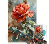 Puzzle de 1000 pièces Peinture de Rose Rouge pour Adultes Un Cadeau Artistique à Assembler pour développer la mémoire et soulager l’anxiété (38x26cm)