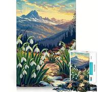 Puzzle de 1000 pièces Perce-Neige et Vue sur la Montagne pour Adolescents, Jeu de logique mentale, Silencieux et précis, idéal pour Les vœux du Père Noël (38x52cm)