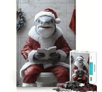 Puzzle de 1000 pièces Père Noël Requin sur Les Toilettes pour Adolescents, Jeu de logique et de Loisirs, Cadeau Original 38x52cm