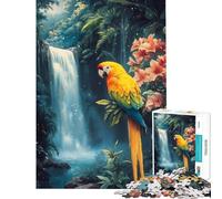 Puzzle de 1000 pièces Perroquet dans Un Paradis Tropical avec Cascade Activités Amusantes à la Maison Course de Vitesse Manuelle Jeux éducatifs pour Les 14 Ans et Plus Jeu de Puzzle Offert (38x26cm)