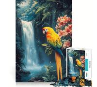Puzzle de 1000 pièces Perroquet dans Un Paradis Tropical avec Cascade pour Adultes et Adolescents Jeu de logique Clair Découpe Parfaite pour Les vœux du Père Noël (38x26cm)
