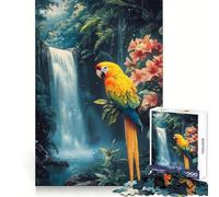Puzzle de 1000 pièces Perroquet dans Un Paradis Tropical avec Cascade pour Adultes et Adolescents Jeu de réflexion Anti-Stress (50x75cm)