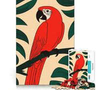 Puzzle de 1000 pièces Perroquet Rouge sur Une Branche aux Feuilles Vertes pour Adolescents Jeu de logique Fine Attente et détente Décoration Murale aux Bords Nets (38x26cm)