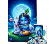 Puzzle de 1000 pièces Petit Krishna avec Son Veau Jeu Difficile et Stimulant Décoration Murale Jeu Manuel pour Les 14 Ans et Plus (50x75cm)