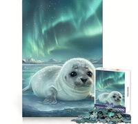 Puzzle de 1000 pièces Petit Phoque sous Une Aurore boréale pour Adultes Un Puzzle Stimulant la mémoire et Anti-Stress, idéal pour Noël (38x52cm)