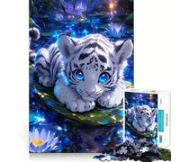 Puzzle de 1000 pièces Petit Tigre Blanc dans Les nénuphars (50x75cm) Jeu de Construction Assemblage Facile et sécurisé Divertissement d'intérieur Pendant Les Vacances