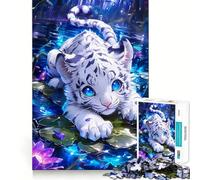 Puzzle de 1000 pièces Petit Tigre Blanc dans Un étang aux nénuphars pour Adolescents Jeu Stimulant l'esprit,Assemblage Solide et sécurisé,activité Amusante en Famille (50x75cm)