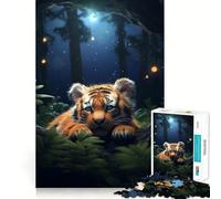 Puzzle de 1000 pièces Petit Tigre couché la Nuit pour Adolescents, idéal pour développer la mémoire, se détendre et Offrir Un Joli Cadeau 38x52cm