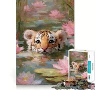 Puzzle de 1000 pièces Petit Tigre dans Les nénuphars pour Adultes et Adolescents, Jeu cognitif et ludique, Motif à Assembler, Cadeau Festif 50x75cm