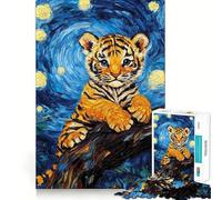 Puzzle de 1000 pièces Petit Tigre dans Un décor de Nuit étoilée pour Adolescents, Jeu de réflexion, Moment de détente, Finition de qualité, 38x26cm